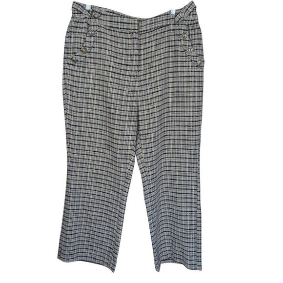 Bcbgeneration Large Pants Tweed Woven Blue Cream Crop High Rise Silver Buttons - Picture 1 of 9